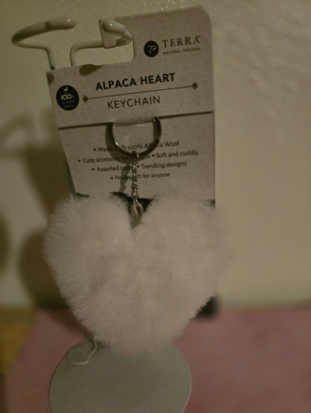 Alpaca Heart Keychain - White Plush Heart